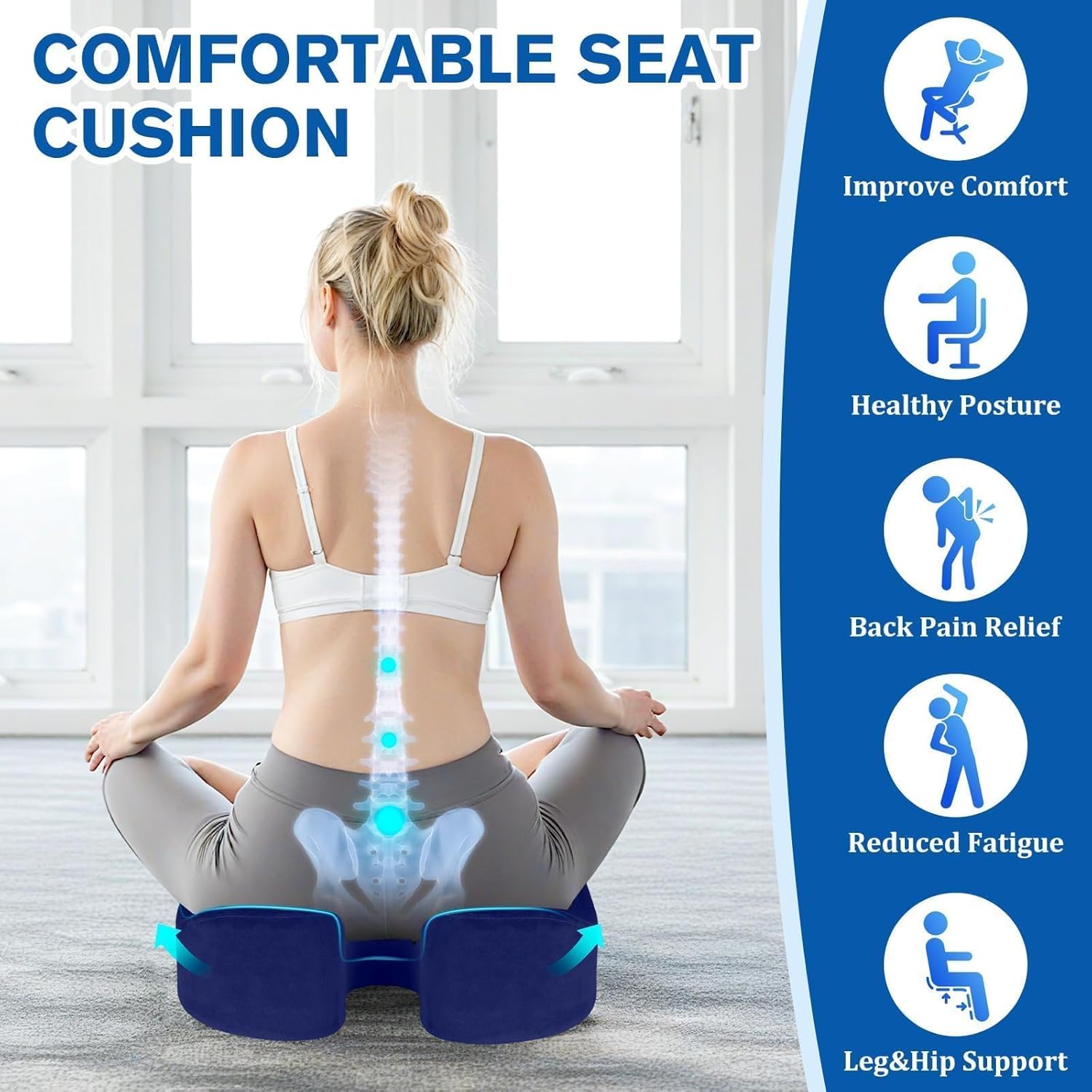 CushyOasis Seat Cushion, Gel Chair Cushions, Office Chair Cushions, Anti-Slip Bottom & Removable Cover Tailbone Cushion, Memory Foam Seat C…