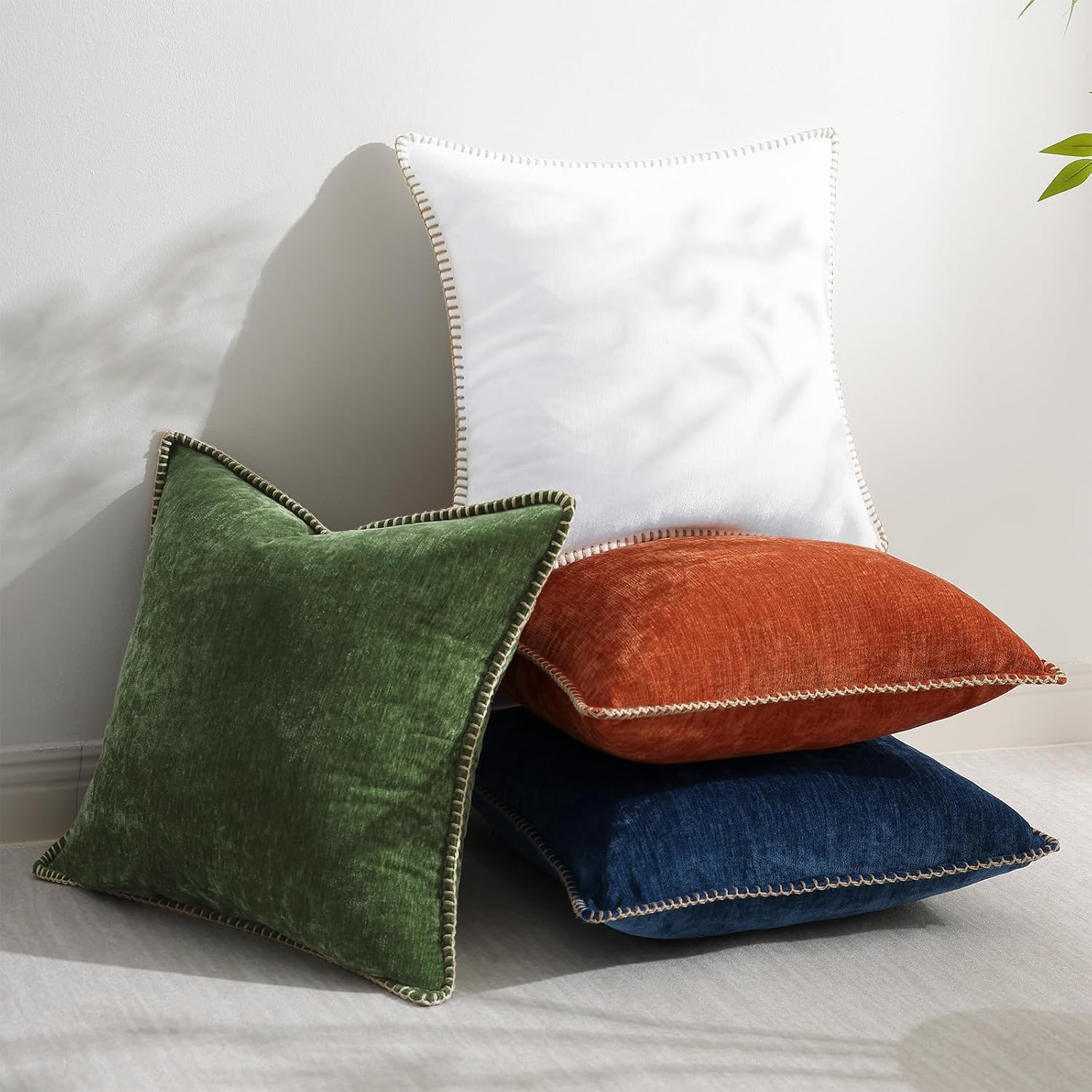 decorUhome Chenille Soft Cozy Throw Pillow Covers 26x26 Set of 2, Modern Farmhouse Boho Velvet Decorative Euro Sham Pillow Cases with Stitc…