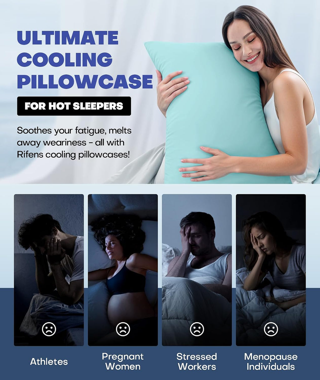 Rifens Ice Cooling Pillowcase for Hot Sleepers, Instantly Cool, Stays Cold All Night, Softer Than Silk Pillow Cases, Pillow Covers with Inv…