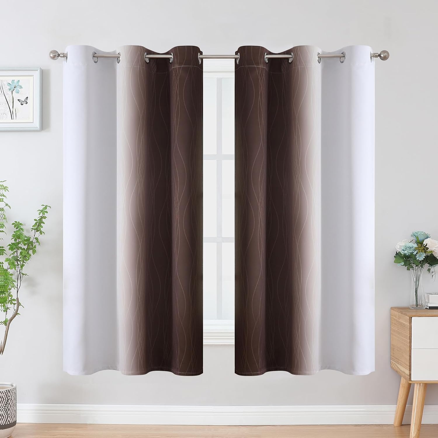 Estelartextiler Estelar Textiler Brown and Greyish White Ombre Blackout Curtains for Bedroom, Full Room Darkening Grommet Curtains for Livi…