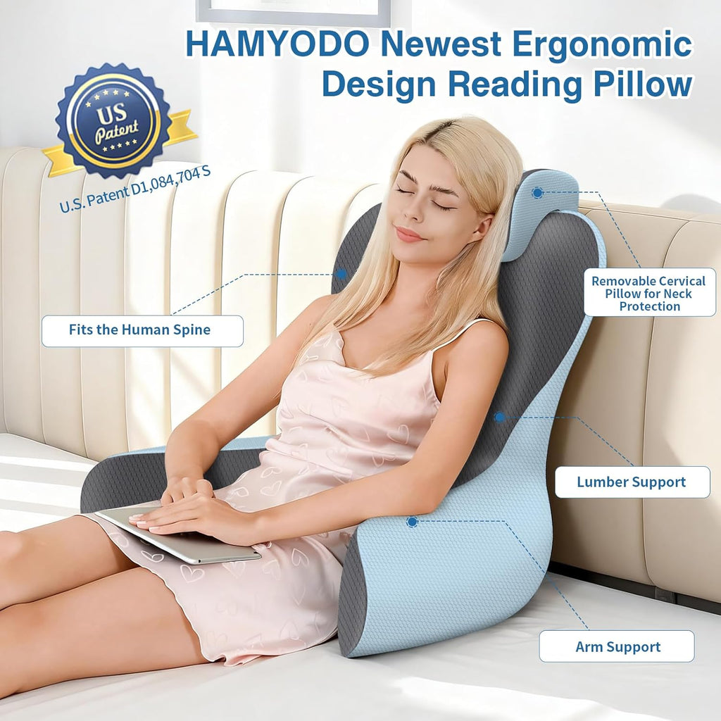 Hamyodo Reading Pillow for Sitting in Bed,22" H Back Support Pillow for Sitting up, Back Rest & Lumbar Support Pillows with Arms, Bed Rest C…