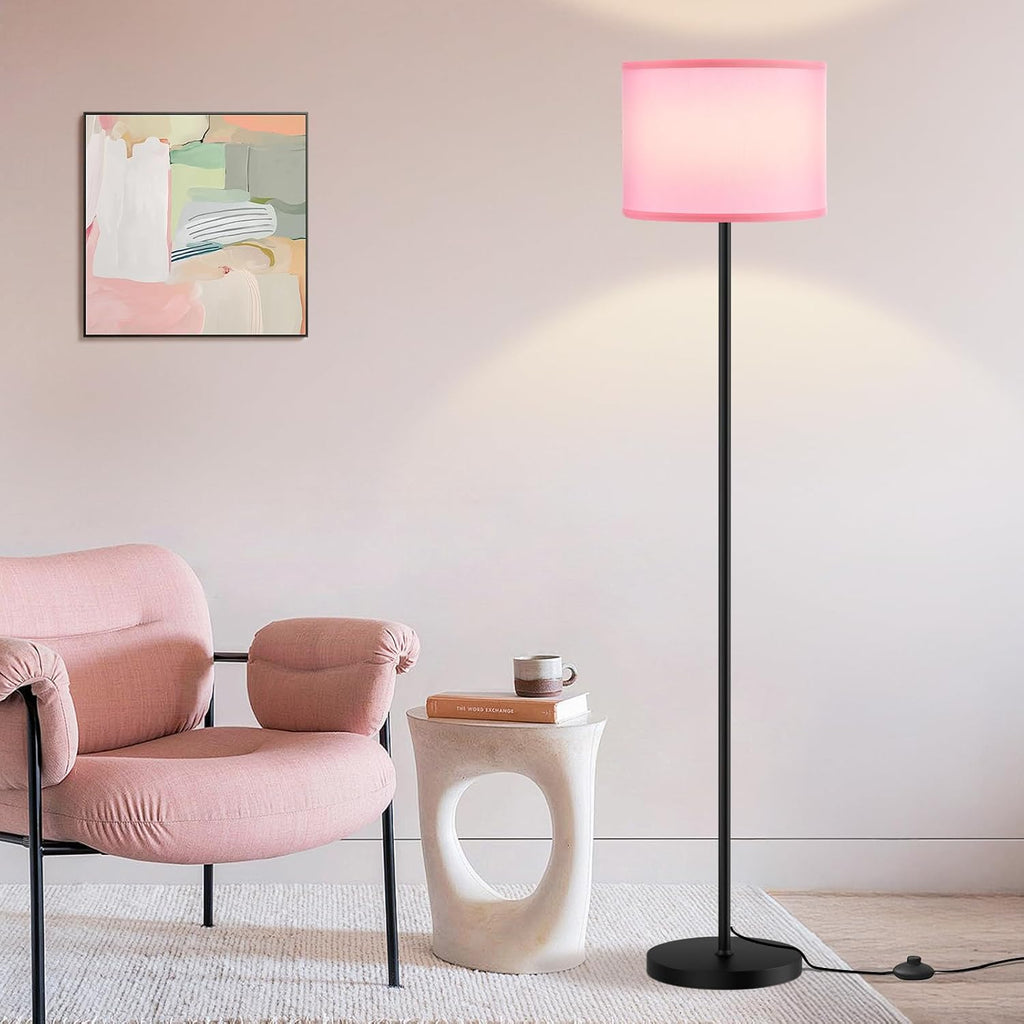 Ambimall 60'' Modern Floor Lamp with Shade, Tall Lamps for Living Room, Bedroom, Office, Dining Room, Pink Shade with Black Pole(Without Bu…