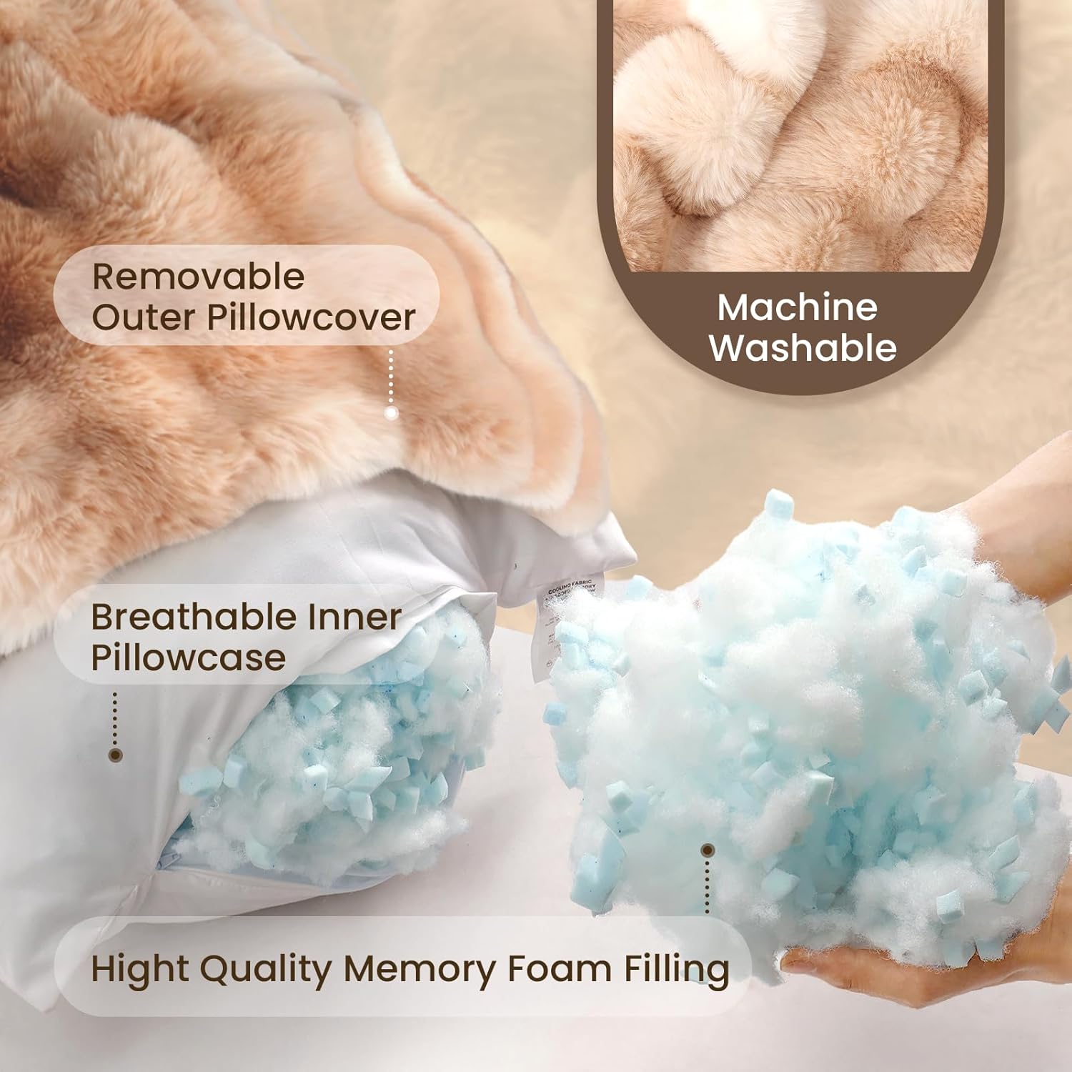 Zonli Fluffy Body Pillow for Adults, Fuzzy Faux Fur Body Pillow with Shredded Memory Foam, Adjustable Support for Side Sleepers, Pregnancy…