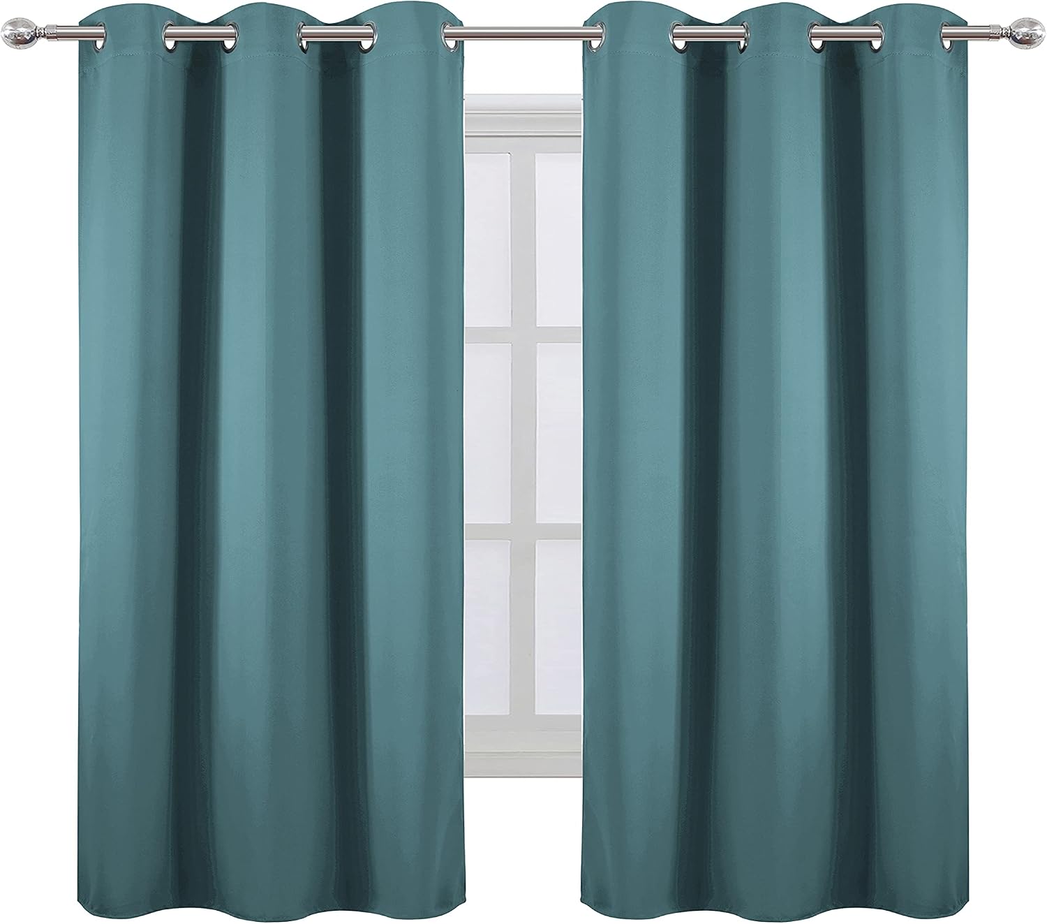 Lemomo Sea Teal Thermal Blackout Curtains/42 x 63 Inch/Set of 2 Panels Room Darkening Curtains for Bedroom 63 Inch silver