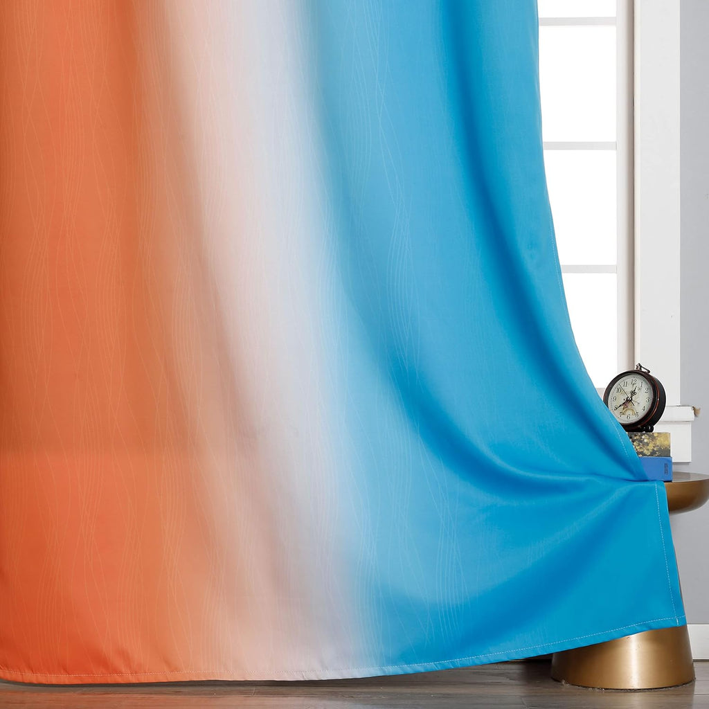 Estelartextiler Estelar Textiler Ombre Orange and Blue Curtains 63 Inch Length 2 Panels, Total Blackout Curtains for Bedroom, Grommet Therm…