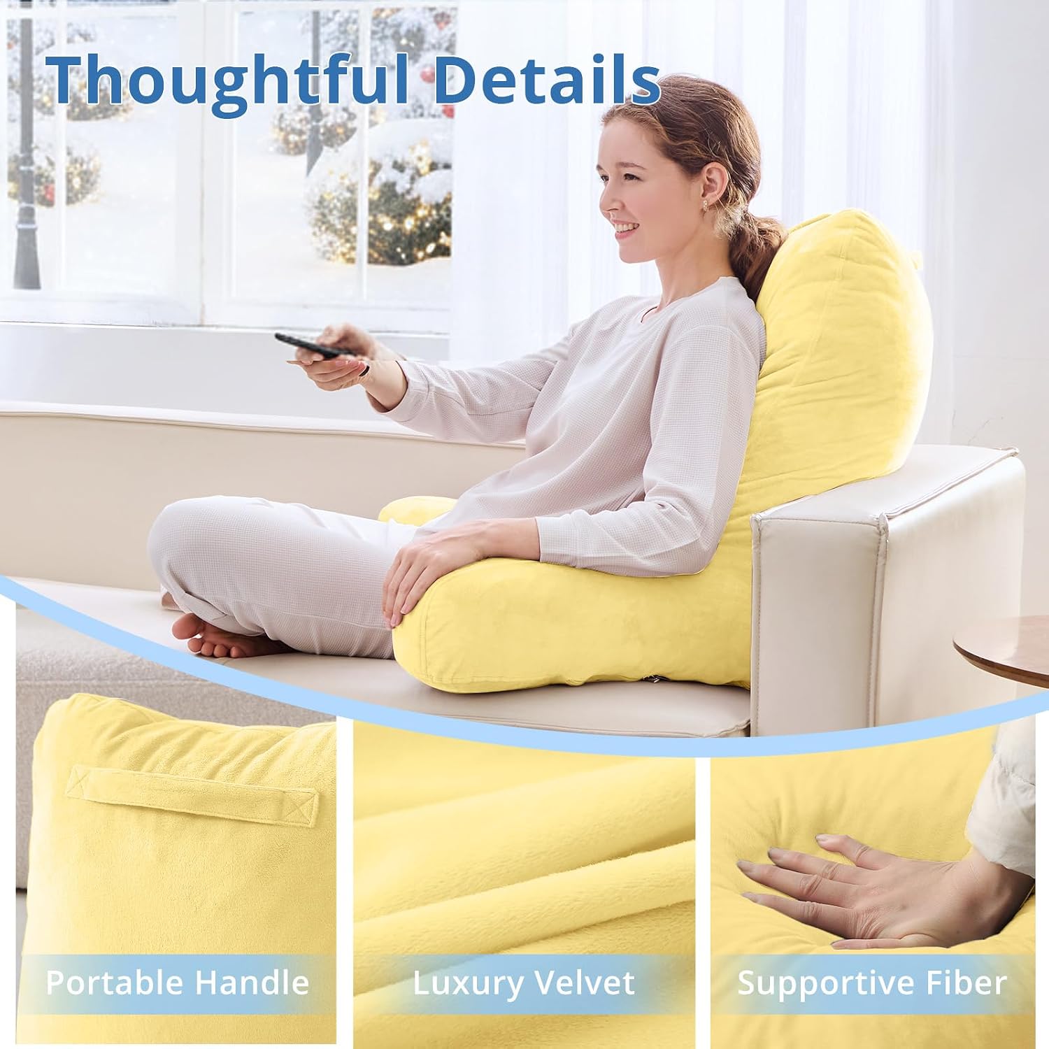 Sasttie 25-inch Reading Pillows for Sitting in Bed Adult, Jumbo Velvet Back Pillow Bed Sitting Up, XL High Back-Rest Support Cushion for…