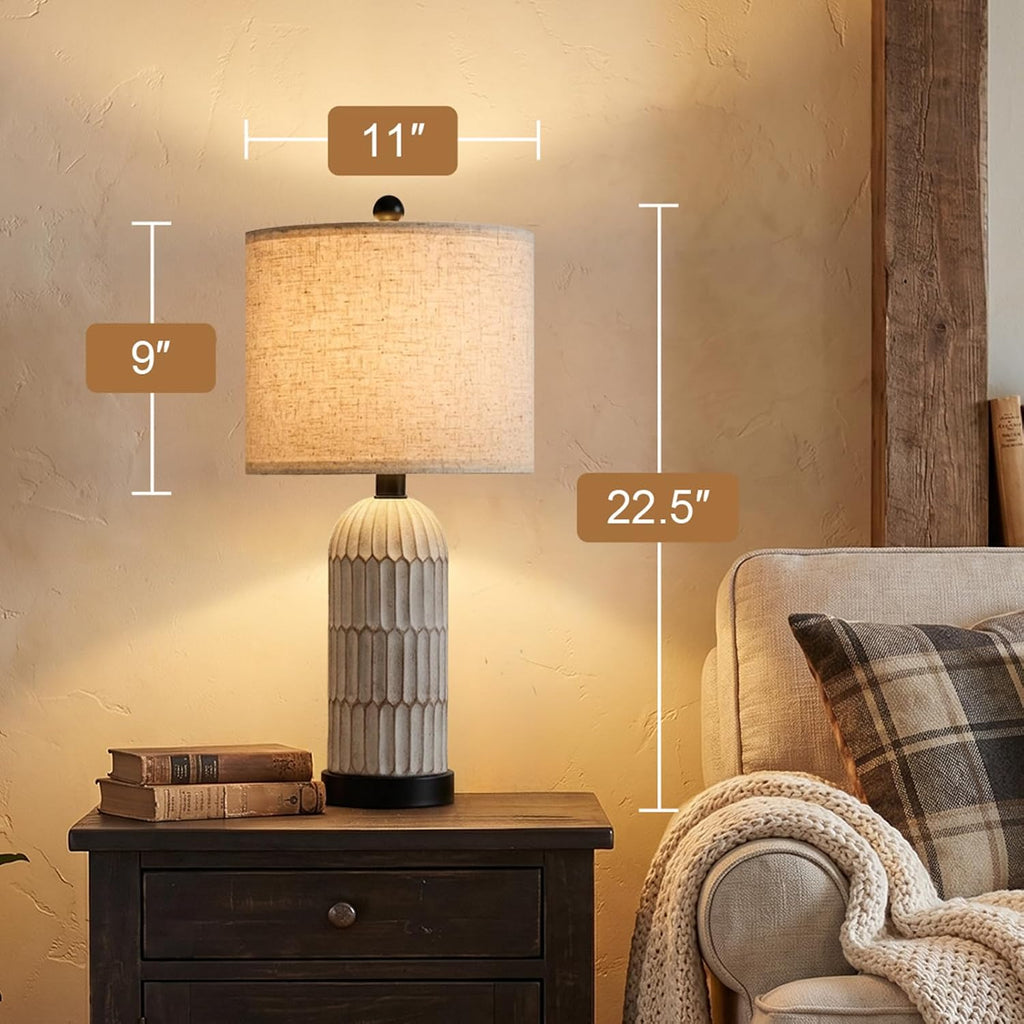 OYEARS 22.5" Bedside Table Lamps Set of 2, Farmhouse Table Lamp with USB A+C Charging Ports, Vintage Nightstand Lamp for Bedrooms and…