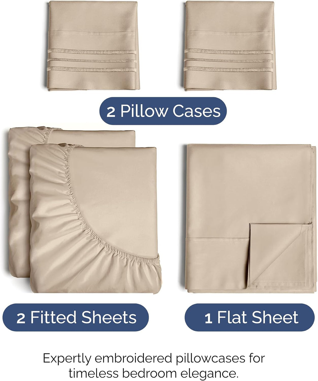 Split King Size 5 Piece Sheet Set - Comfy Breathable & Cooling Sheets - Hotel Luxury Bed Sheets for Women & Men - Deep Pockets, Easy-Fit…
