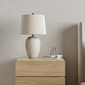 Nourison Home 23" Distressed Cream/Beige Rustic Ceramic Jar Table Lamp for Bedroom, Living Room, Dining Office, with Ivory Shade