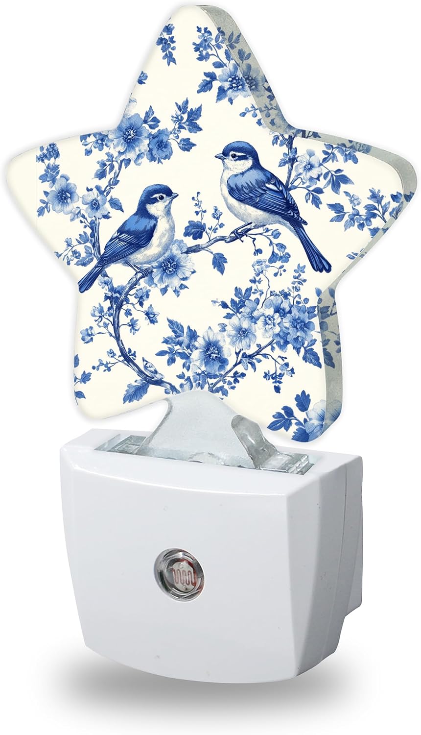 Blue Birds Night Lights Plug Into Wall, Vintage Flowers Dusk to Dawn Light Sensor Night Light for Kids, Energy Efficient Sleep Friendly…