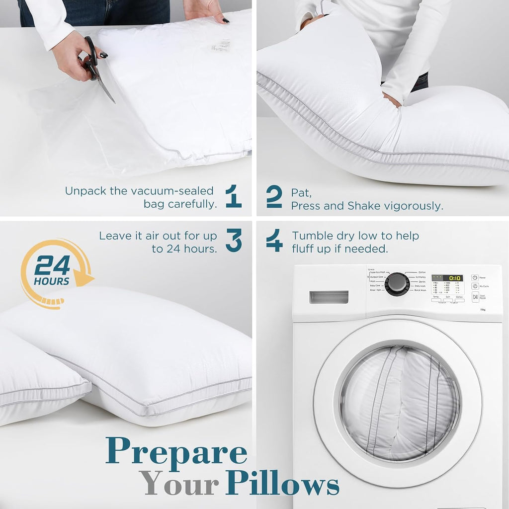 viewstar Bed Pillows Set of 2, Firm Support Down Alternative Gusseted Pillows for Side, Back, or Stomach Sleepers, White, 19" x 33"