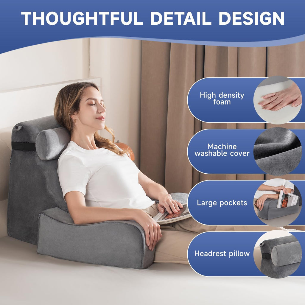 SofGlowly Reading Pillow for Sitting in Bed Adult, Back Support Pillow for Bed Sitting up with Arm Rest, Bed Rest Pillows for Watching…