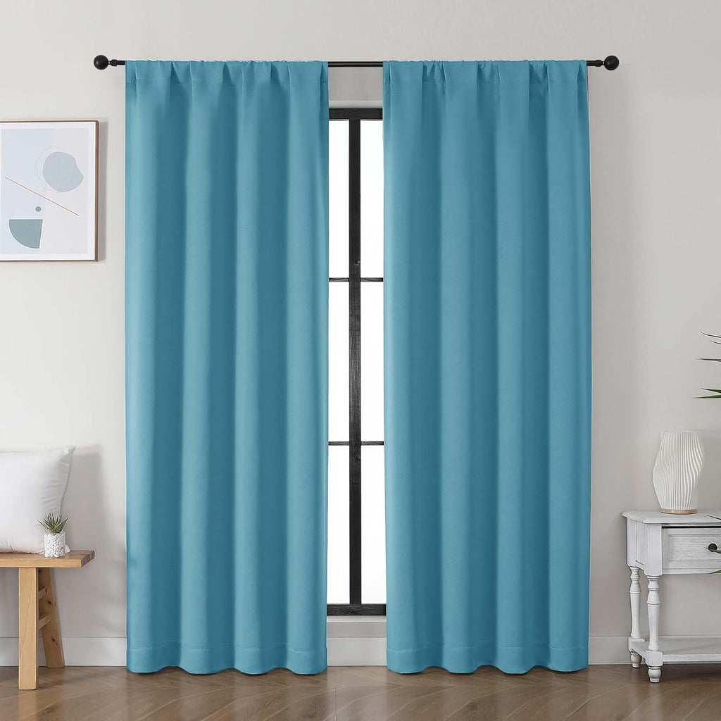 Simplebrand Ava Turquoise Blackout Curtains for Bedroom 72 Inch Length 2 Panels Set, Privacy Thermal Insulated Rod Pocket Door Window Curta…
