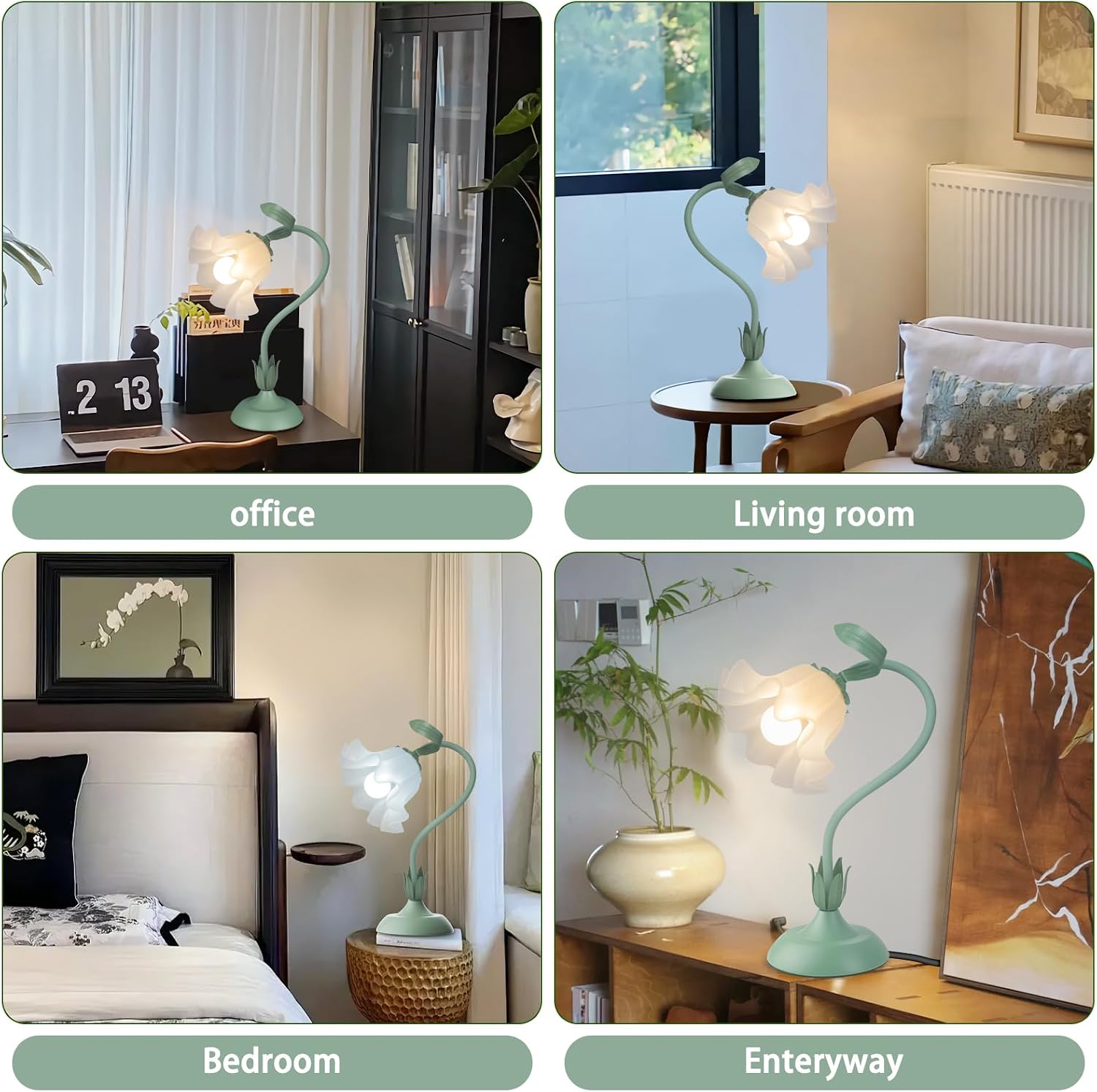 Larnix Women Bedside Table Lamps for Bedroom, Cute Flower Desk Lamp With Adjustable Flexible Gooseneck, 3 Color Temperatures Nightstand Lam…