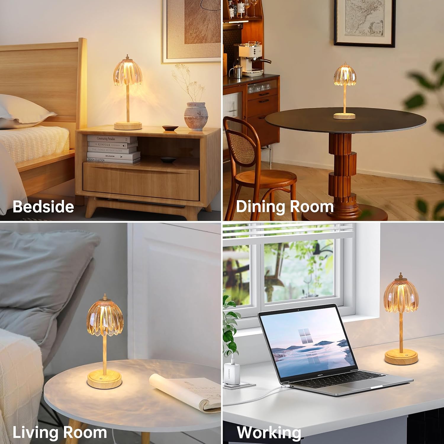 Shenmoyl Tulip Table Lamp with 5200mAh Battery & Touch Control, Small Cordless Table Lamp with 3 Colors, Rechargeable Battery Operated…