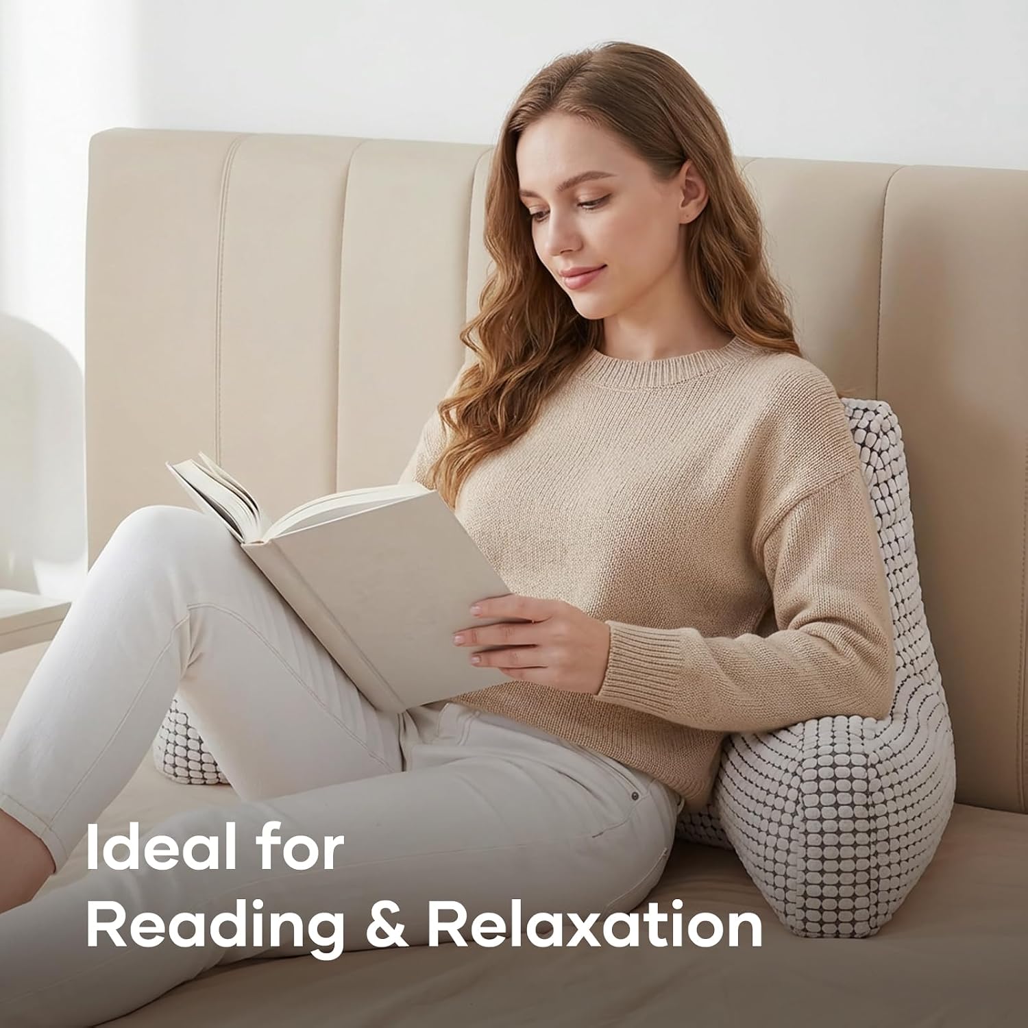 NOONTIDE Reading Pillow with Top Handle, Uniquely Designed Soft Fabric, Ergonomic Back Support for Bed, Cover Washable Sit up…
