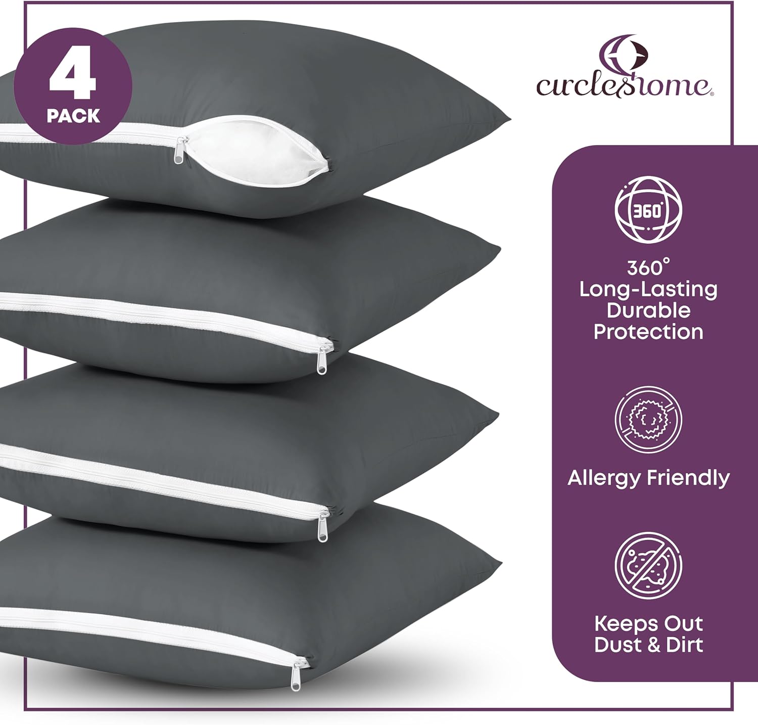 CIRCLESHOME European Pillow Protectors - 100% Cotton Breathable Pillowcases - 26 X 26 Square Pillowcases - Protects Pillows from Dirt…