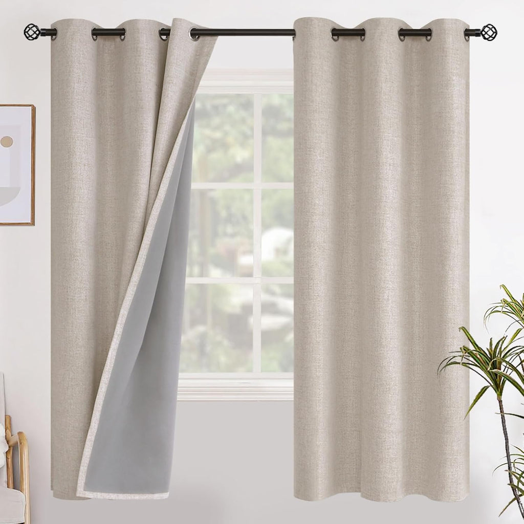 YoungsTex Oatmeal Linen Blackout Curtains for Bedroom 72 Inches Long, Full Room Darkening Window Drapes for Living Room Thermal Insulated B…