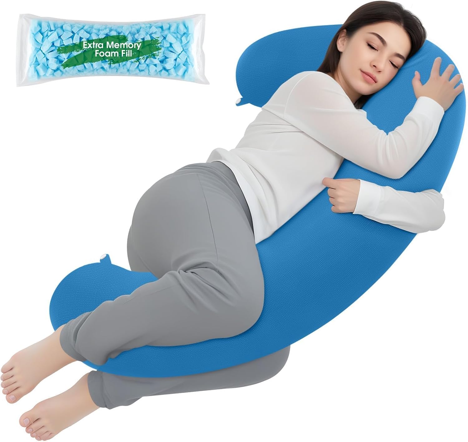 TranquilRelax TranquilRelax C Shaped Body Pillow for Side Sleepers, Memory Foam Long Pillow for Leg, Hip & Back Support, Soft Washab…