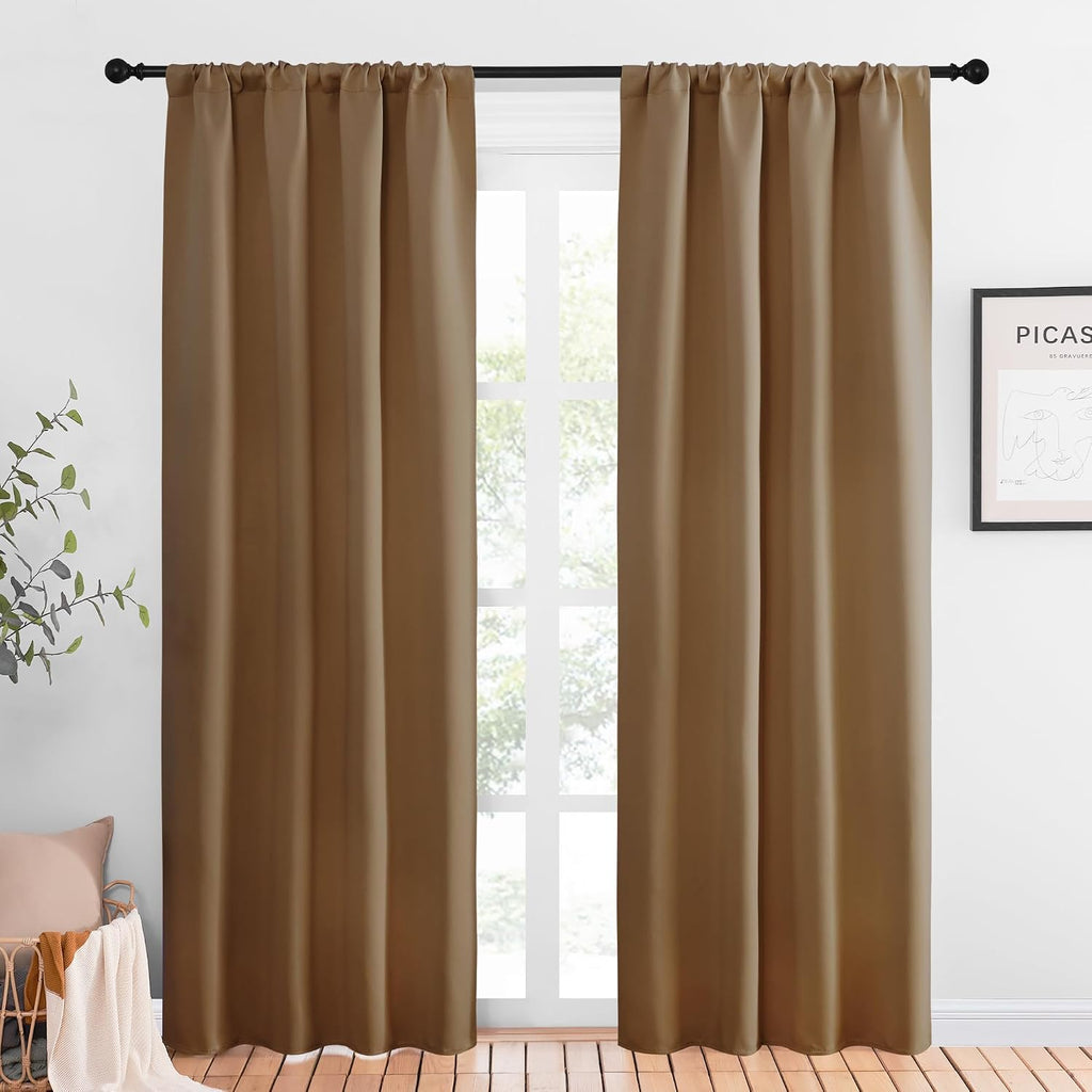 Nicetown Blackout Curtains for Living Curtains, Gold Brown, 2 Panels, 42 by 84, Room Darkening Window Curtain Panels, easy maintenance…
