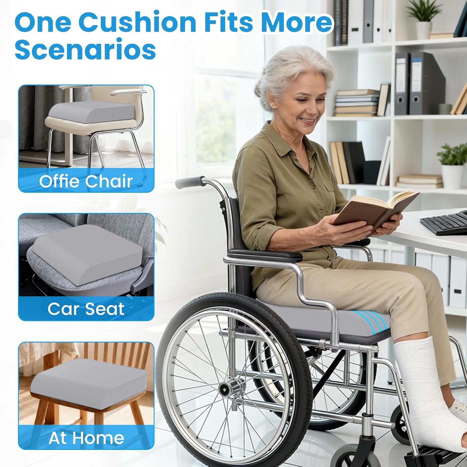Wheelchair Seat Cushion for Pressure Relief, Cooling Gel Memory Foam Chair Cushion with Slope-Edge Design, Coccyx Support for Tailbone…