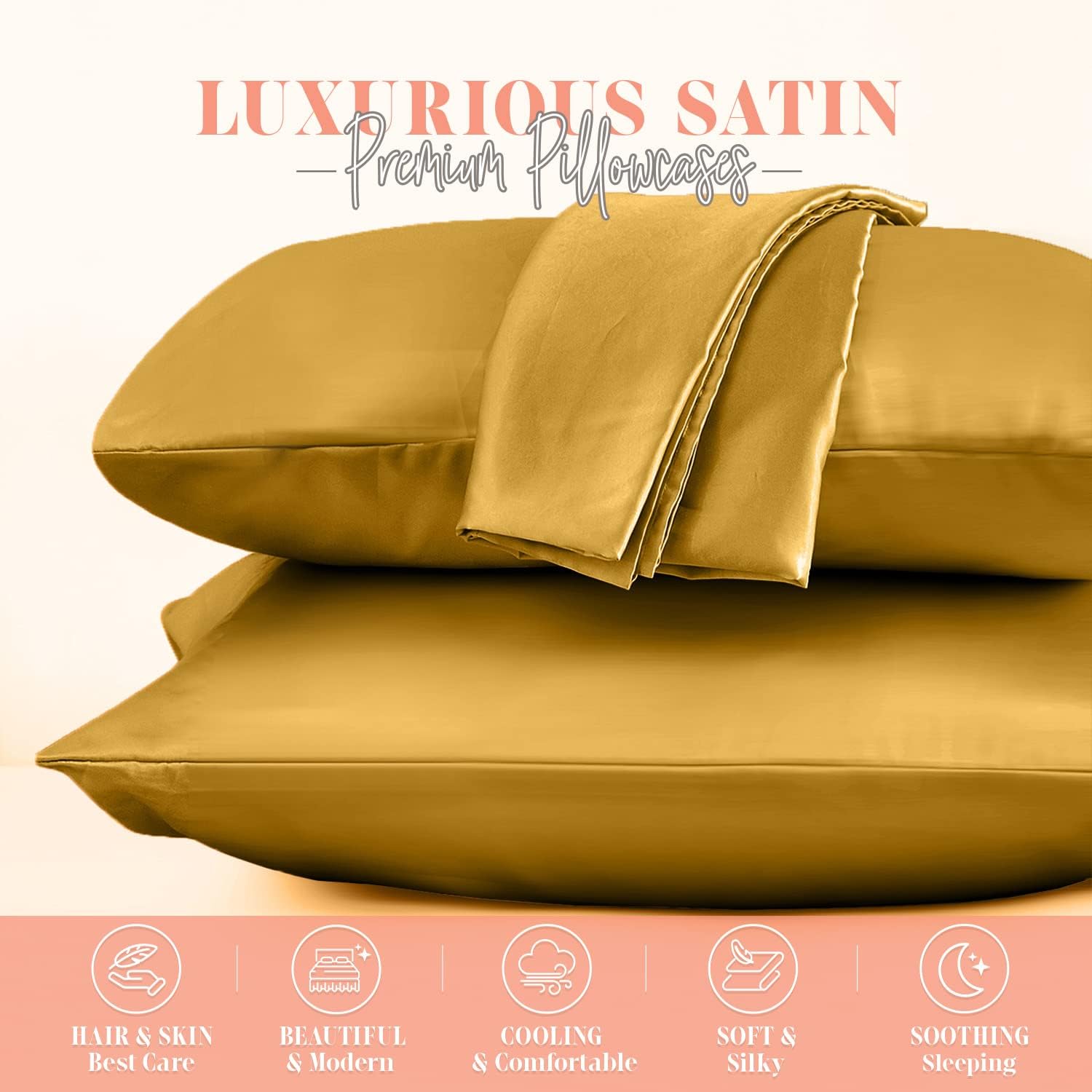 Elegantcomfort Elegant Comfort Silky and Luxurious 2-Piece Satin Pillowcase Set for Healthier Skin and Hair, Hidden Zipper Closure and Beau…