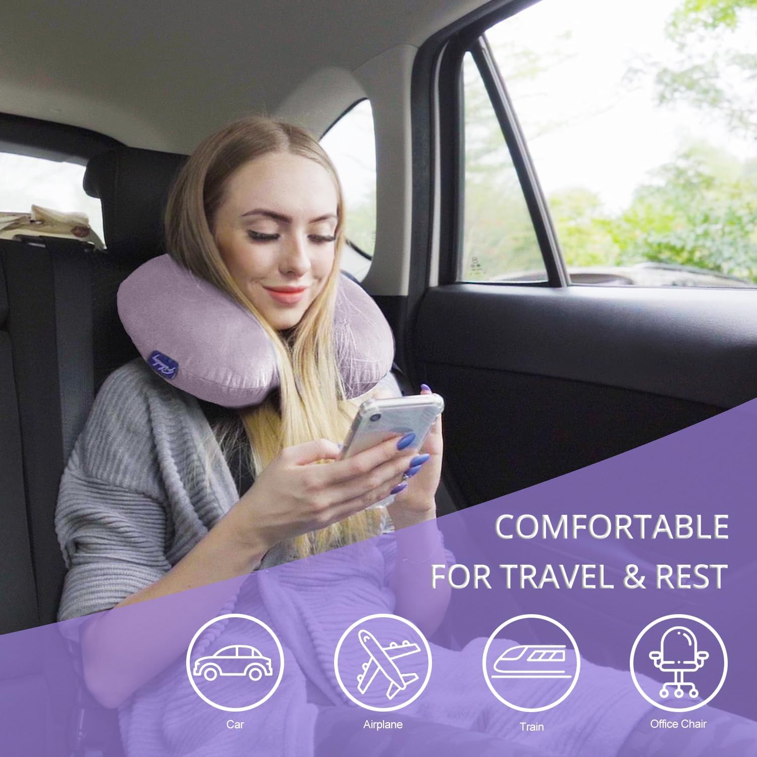 Fabuday Travel Pillow Memory Foam for Airplanes - Neck Pillow for Traveling, Car, Home, Flight Pillow for Sleeping with Attachable Snap Str…