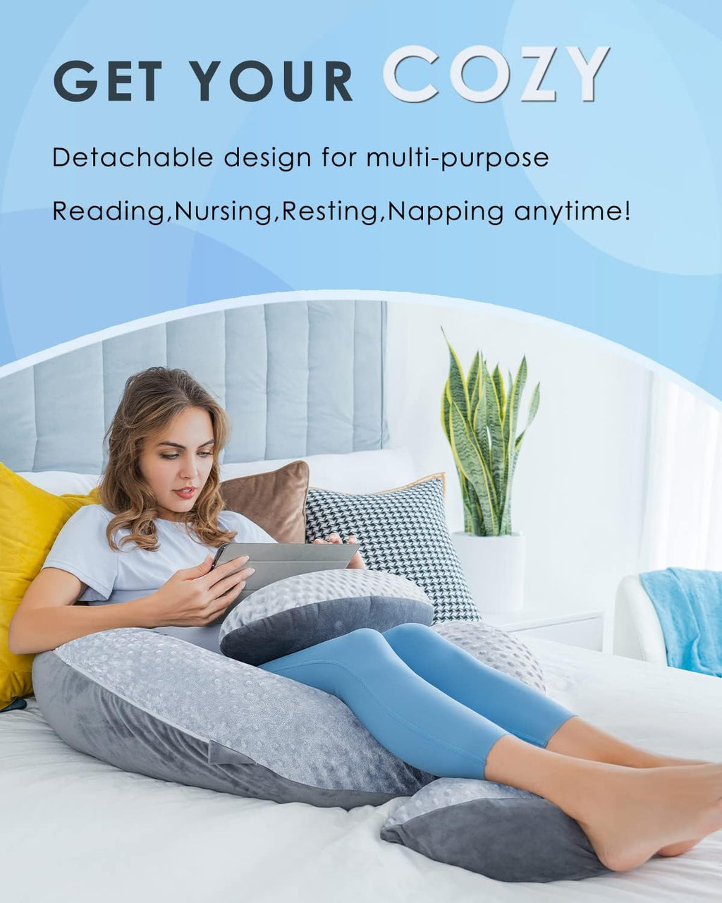 Queenrose QUEEN ROSE Pregnancy Pillow E Shaped with Detachable Wedge, Adjustable Full Body Maternity Pillow for Sleeping, Dual-Sided Velvet…