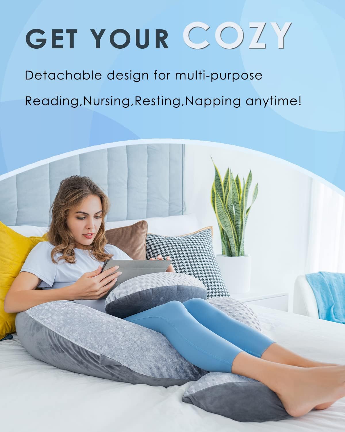 Queenrose QUEEN ROSE Pregnancy Pillow E Shaped with Detachable Wedge, Adjustable Full Body Maternity Pillow for Sleeping, Dual-Sided Velvet…