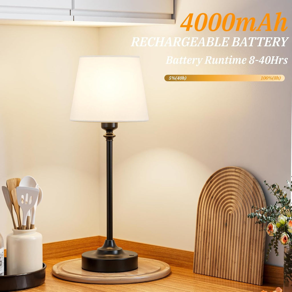 Kakanuo Cordless Table Lamp Rechargeable Black - 1 Pack 4000mAH Battery Operated Lamp for Decor, 3000K Stepless Dimming Touch Control…