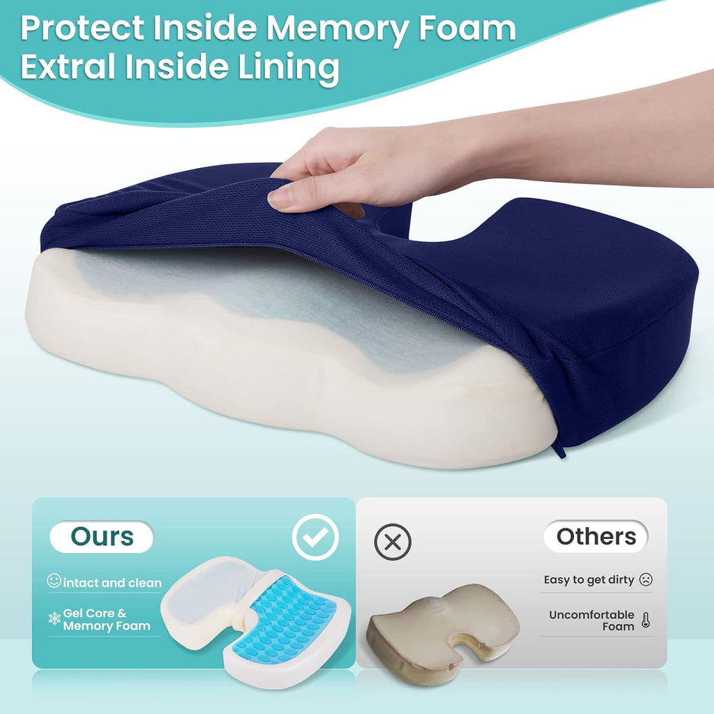 CushZone Office Chair Seat Cushion, Cooling Gel Enhanced Memory Foam Cushion for Long Sitting - Back, Sciatica, Coccyx, Tailbone Pillow - f…