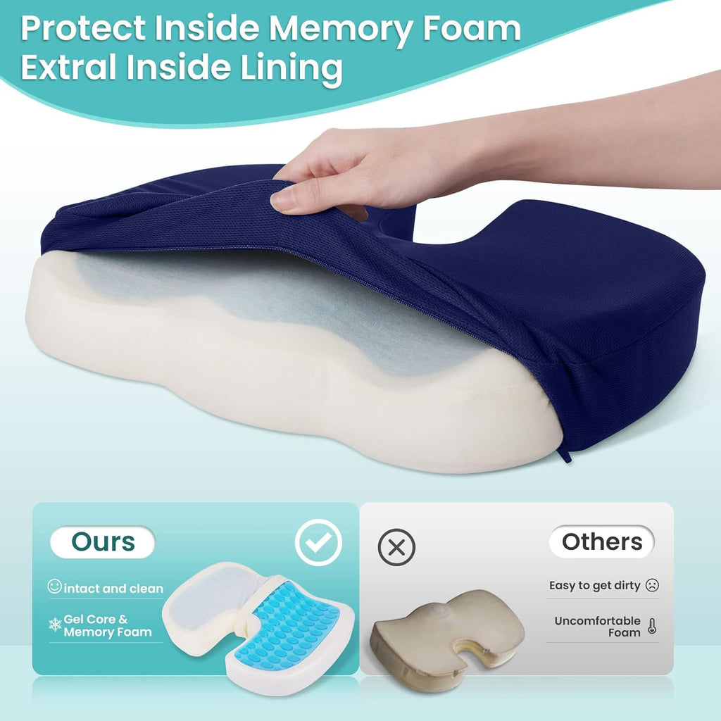CushZone Office Chair Seat Cushion, Cooling Gel Enhanced Memory Foam Cushion for Long Sitting - Back, Sciatica, Coccyx, Tailbone Pillow - f…