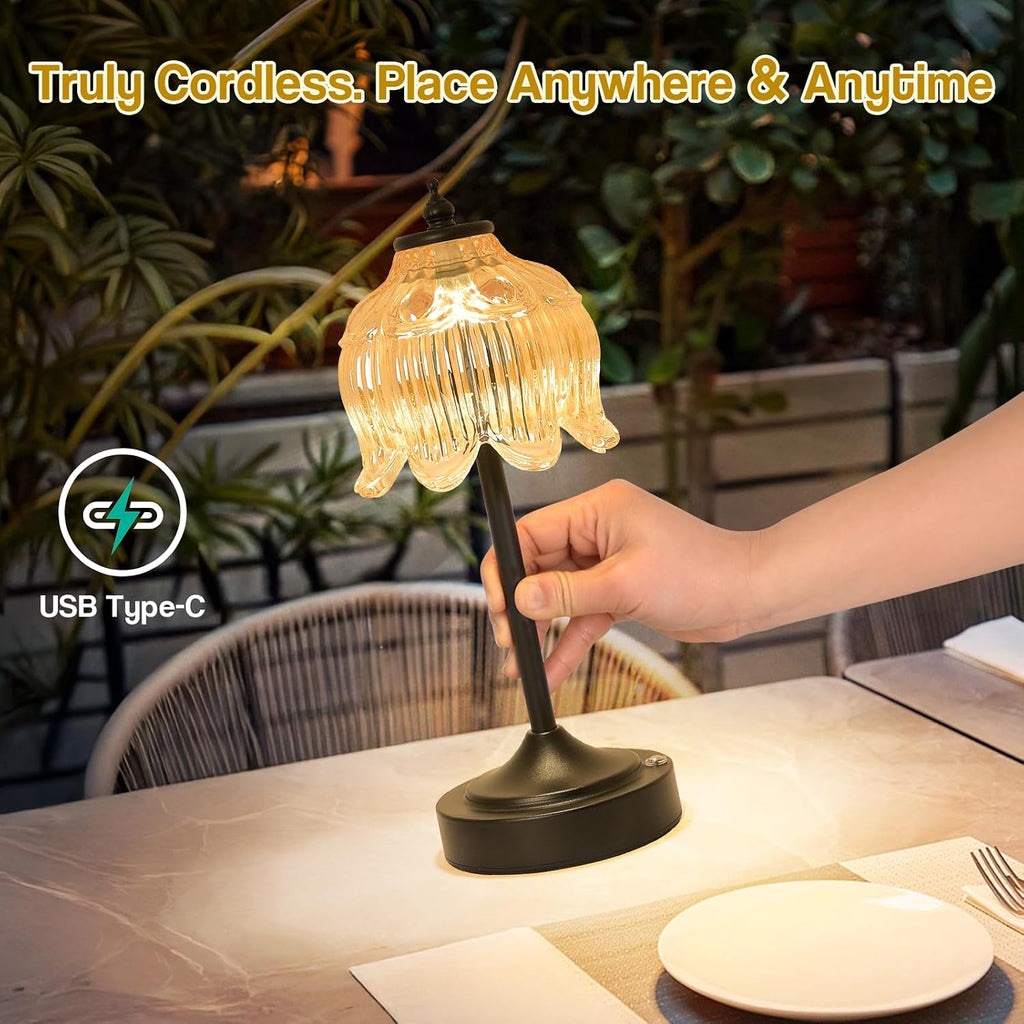 Cordless Lotus Flower Table Lamp, 5200mAh Rechargeable Battery Operated Portable Lamp, 3-Color Dimmable Touch Control Small Desk Lamp for…
