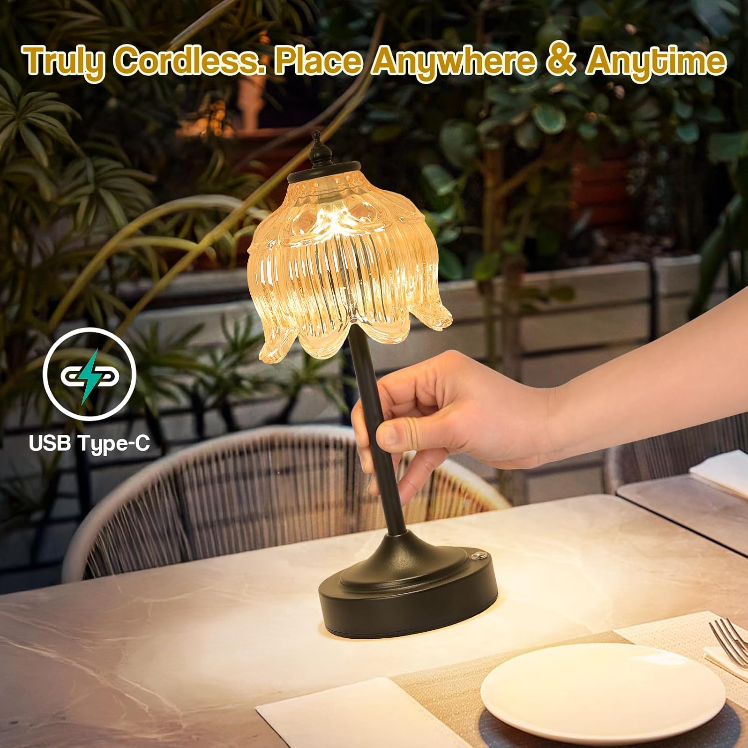 Cordless Lotus Flower Table Lamp, 5200mAh Rechargeable Battery Operated Portable Lamp, 3-Color Dimmable Touch Control Small Desk Lamp for…