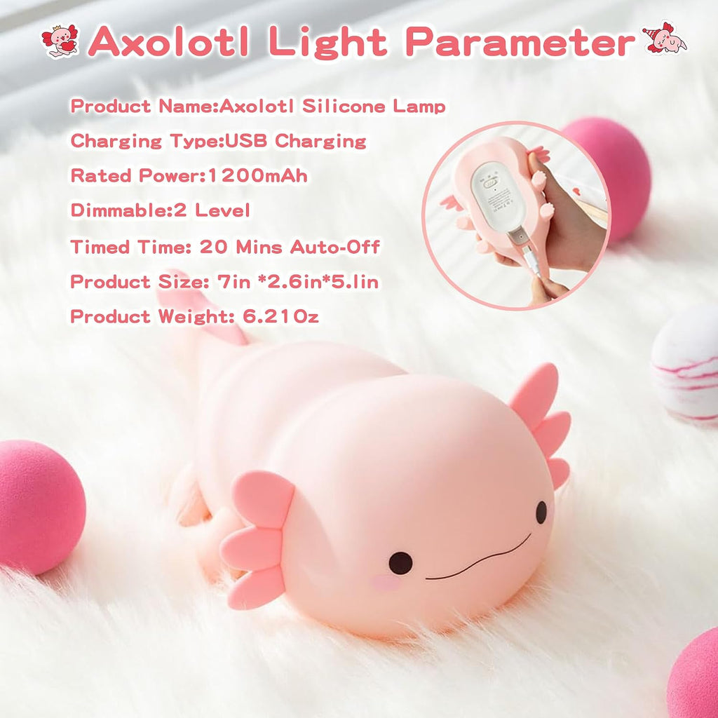 FAMIDUO-BrightenYourLife FAMIDUO Axolotl Lamp, Cute Axolotl Night Light, Dimmable Silicone Animal Nursery Night Light, Adorable Rechargeable S…