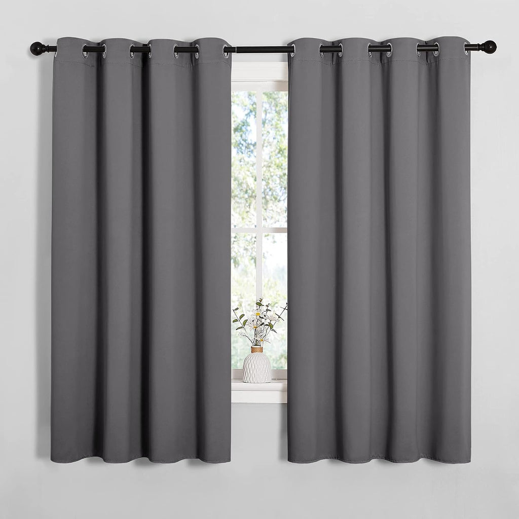 NICETOWN Grey Blackout Curtain Panels for Bedroom, Thermal Insulated Grommet Top Blackout Draperies and Drapes for Basement (2 Panels…