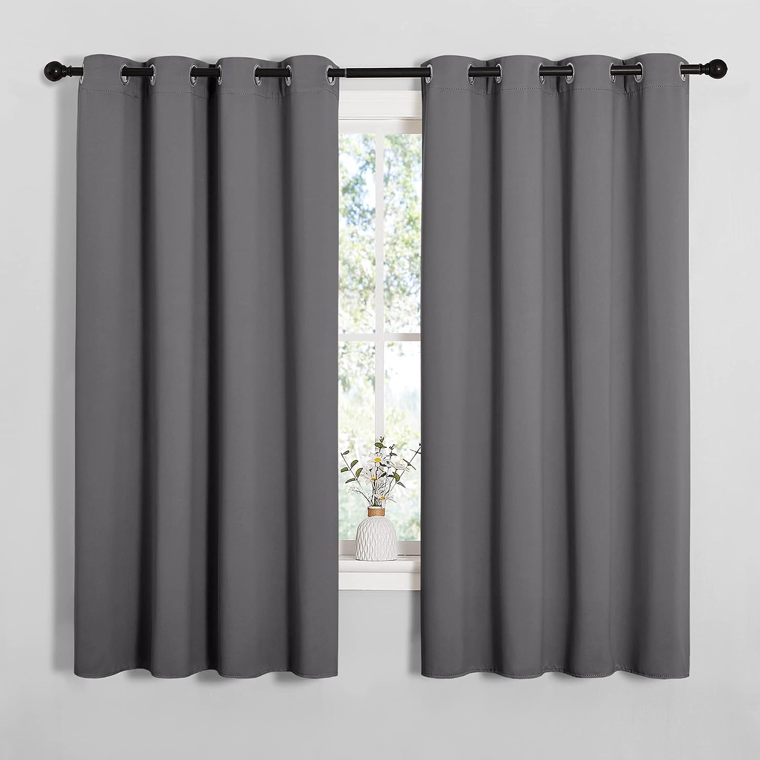 NICETOWN Grey Blackout Curtain Panels for Bedroom, Thermal Insulated Grommet Top Blackout Draperies and Drapes for Basement (2 Panels…