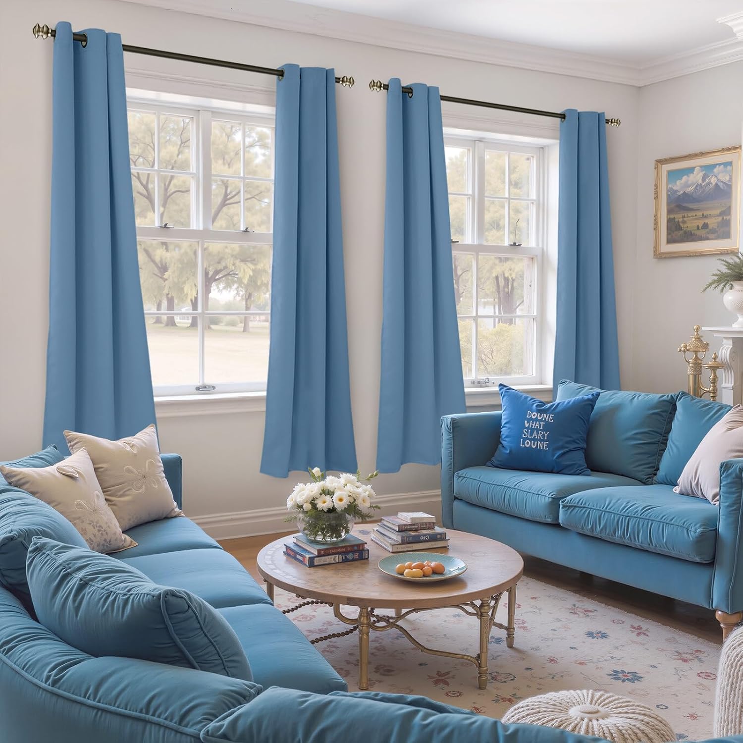 YoungsTex Denim Blue Blackout Curtains 72 Inches Length for Living Room - Thermal Insulated Window Drapes with Grommet Room Darkening for B…