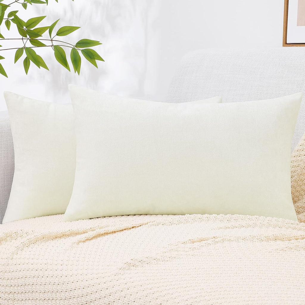 decorUhome Chenille Cream White Throw Pillow Covers 12x20 Inch Set of 2, Decorative Soft Couch Pillow Covers Solid Dyed Accent Farmhouse Ne…