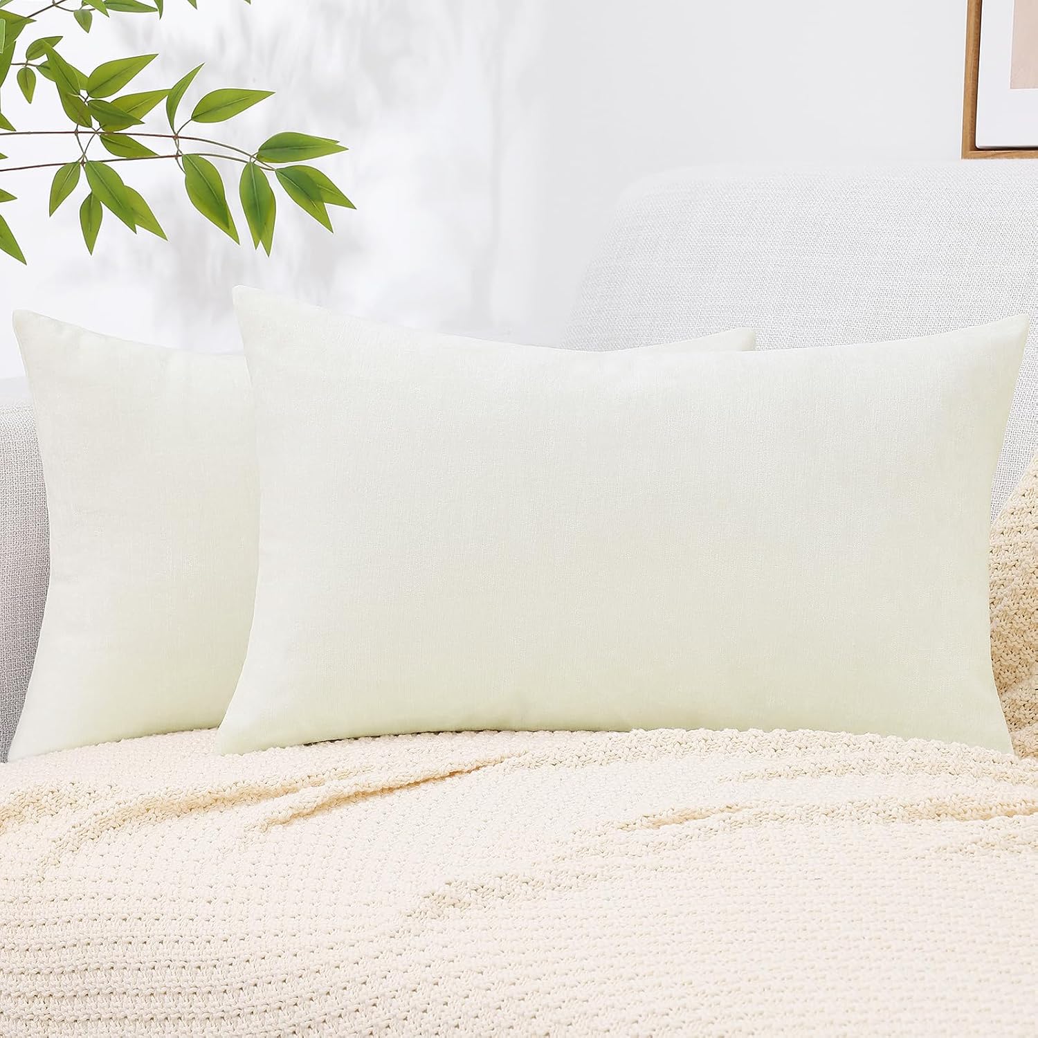 decorUhome Chenille Cream White Throw Pillow Covers 12x20 Inch Set of 2, Decorative Soft Couch Pillow Covers Solid Dyed Accent Farmhouse Ne…