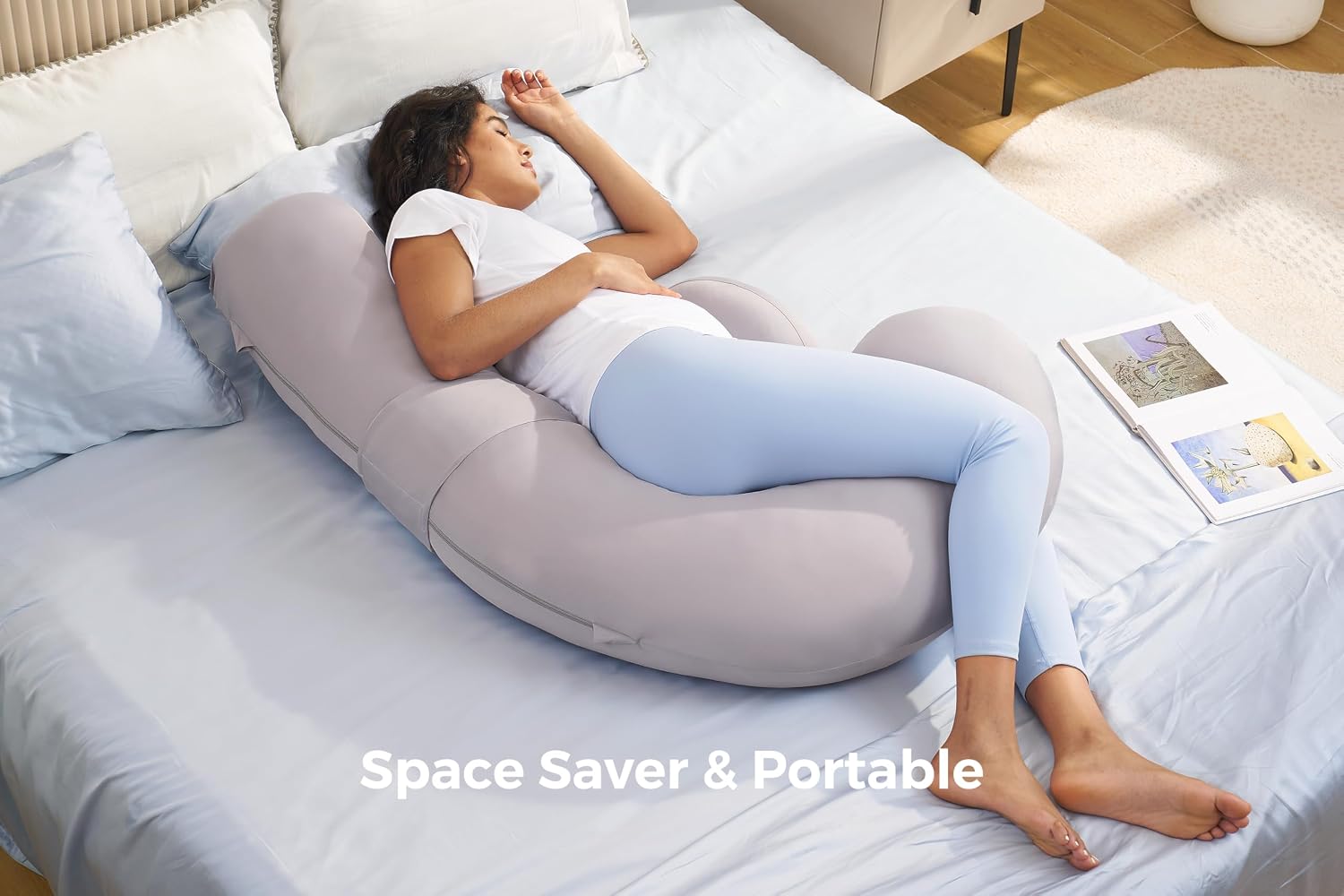 Momcozy Cooling Pregnancy Pillow, Original F Shaped Maternity Pillow for Pregnant Women with Adjustable Wedge Pillow, Full Body Support Preg…