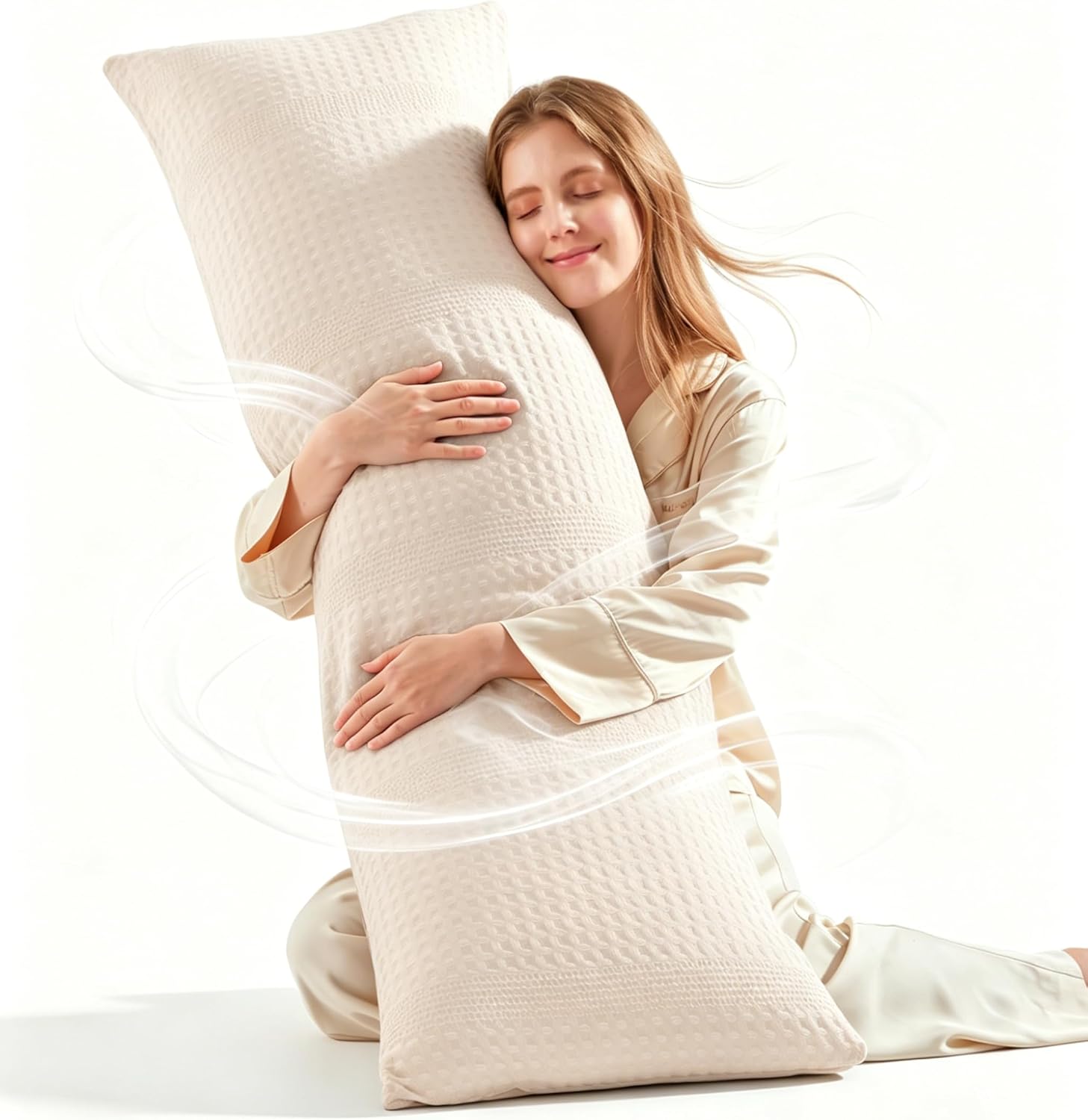 YZ HOME Waffle Weave Body Pillow for Adults - Memory Foam Body Pillow with Removable Pillowcase - Firm and Fluffy - Large Long Bed…