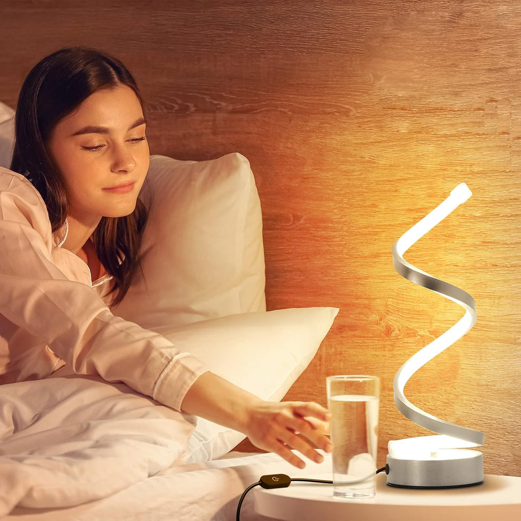 NUÜR Infinity Spiral LED Table Lamp, Dimmable Metallic Bedside Lamp with Touch Controller, 3 Colour Temperature, 15.8 Inch Height…