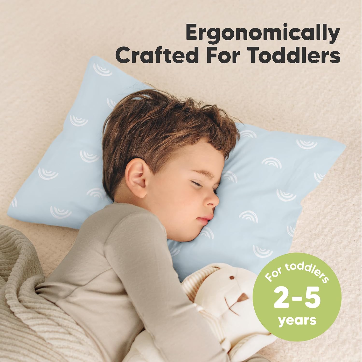 KeaBabies 2-Pack Toddler Pillows 2 Year Old to 5-13x18 Soft Organic Cotton Kids Pillow for Sleeping, Travel, School, Daycare, Nap…