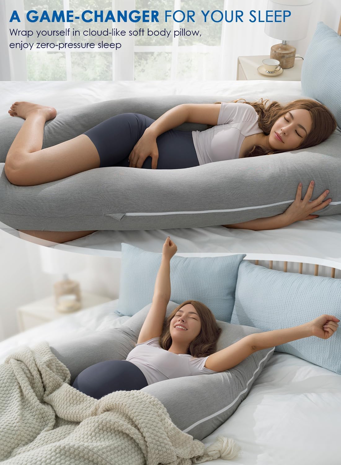 QUEEN ROSE Pregnancy Pillows, Cooling Maternity Pillow for Sleeping, 55in U Shaped Body Pillow for Pregnant Support, with Removable Silky…