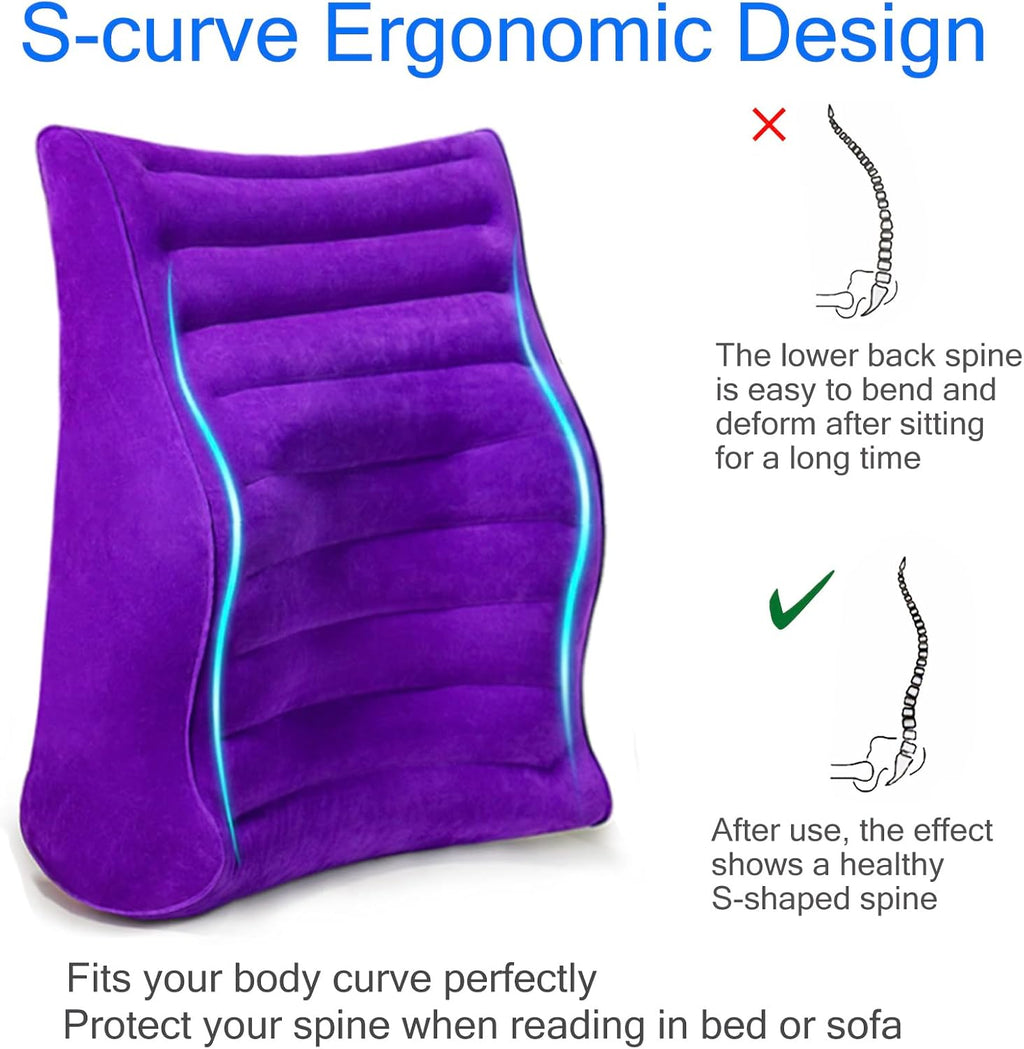 Bed Reading Pillow with S-Curve, Gaming Pillow for Working Crocheting, Ergonomic Bed Wedge Pillow for Sleeping, Inflatable Backrest…