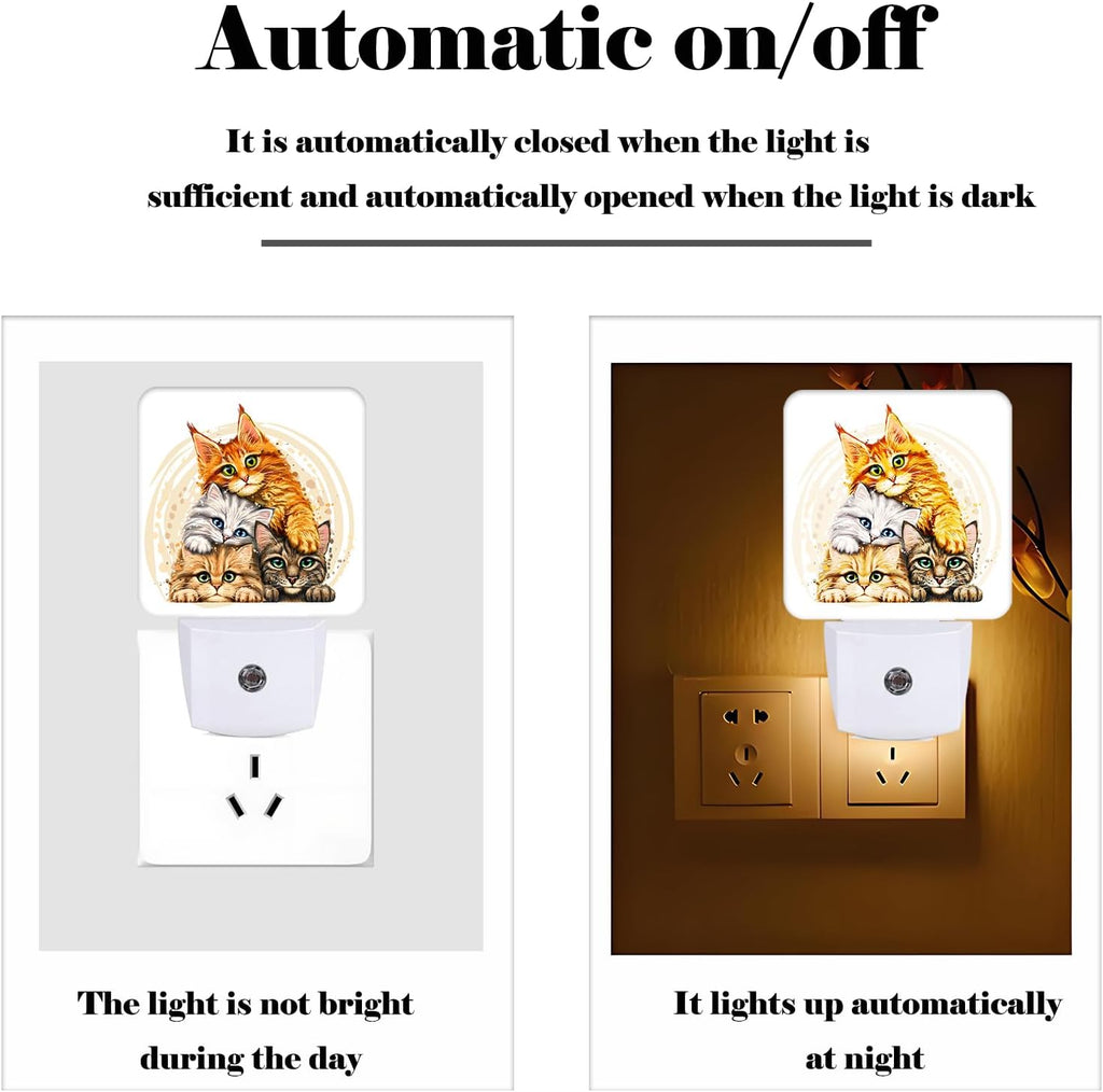 Colorful Cats Night Light, Plug-in Night Lights with Dusk to Dawn Sensor for Stairway, Hallway, Bedroom Sleep Friendly Ideal for…