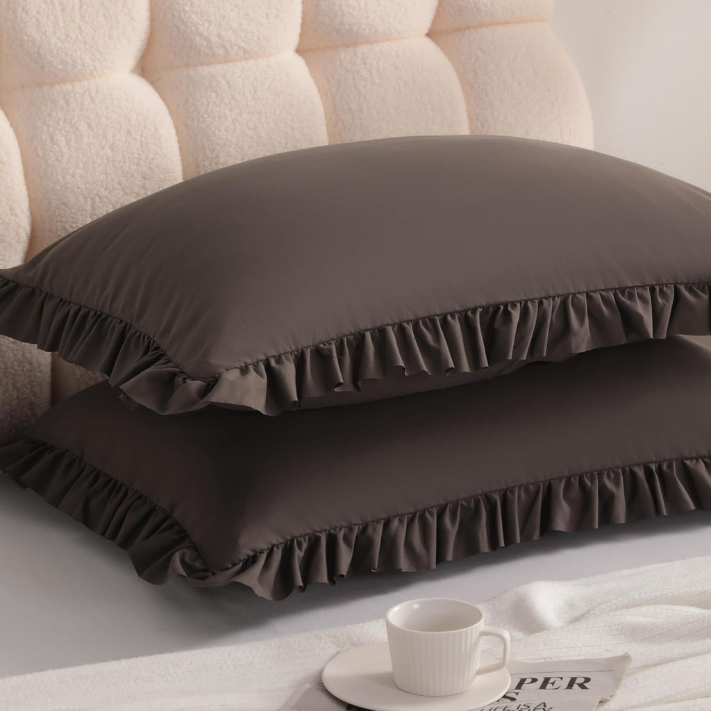 Aerlomi Ruffled Pillowcases, Standard Pillow Shams 20x26 Set of 2, Brushed Microfiber with Envelope Closure, Soft Wrinkle-Resistant,…