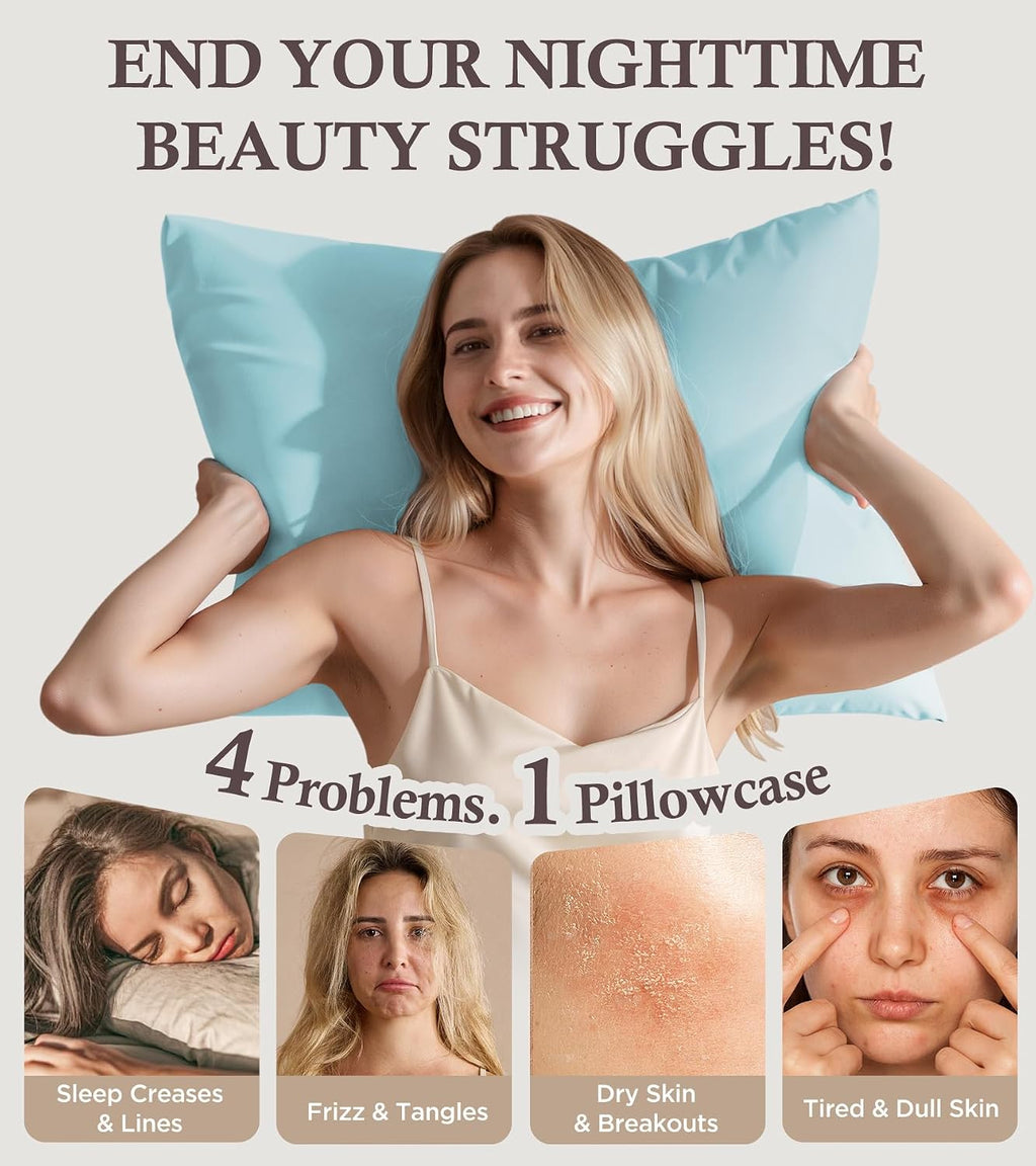 Rifens Instant Chill Cooling Pillowcase for Hot Sleepers, 2% HA Infused Pillowcase Hydrates Skin & Hair, Reduces Wrinkles & Frizz, Softer T…