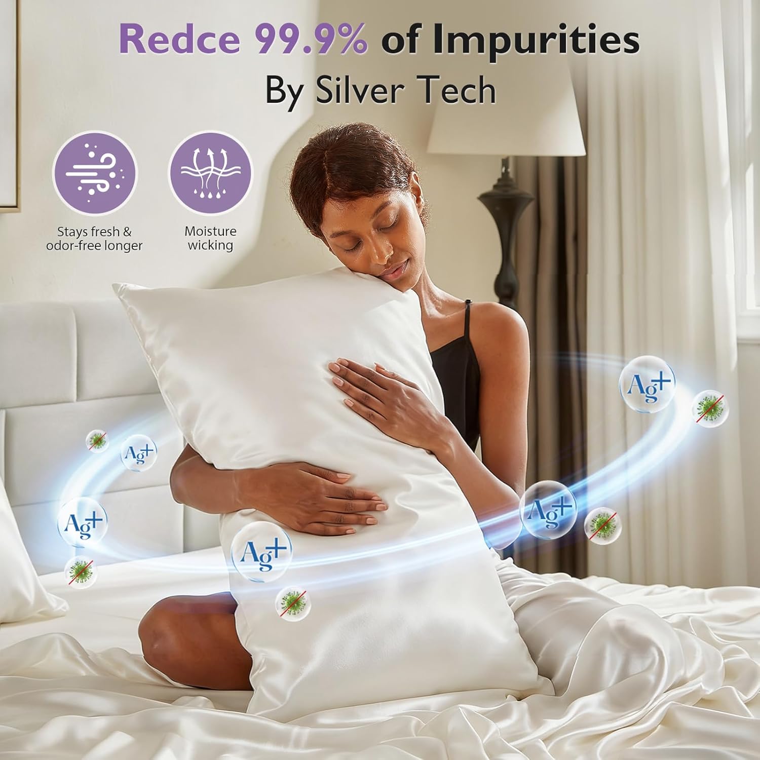 DLEECP Silver Infused Pillowcases – Cooling Pillow Cases with Silk, Softness Breathable Temperature-Regulating Pillow Cover, Odor Co…